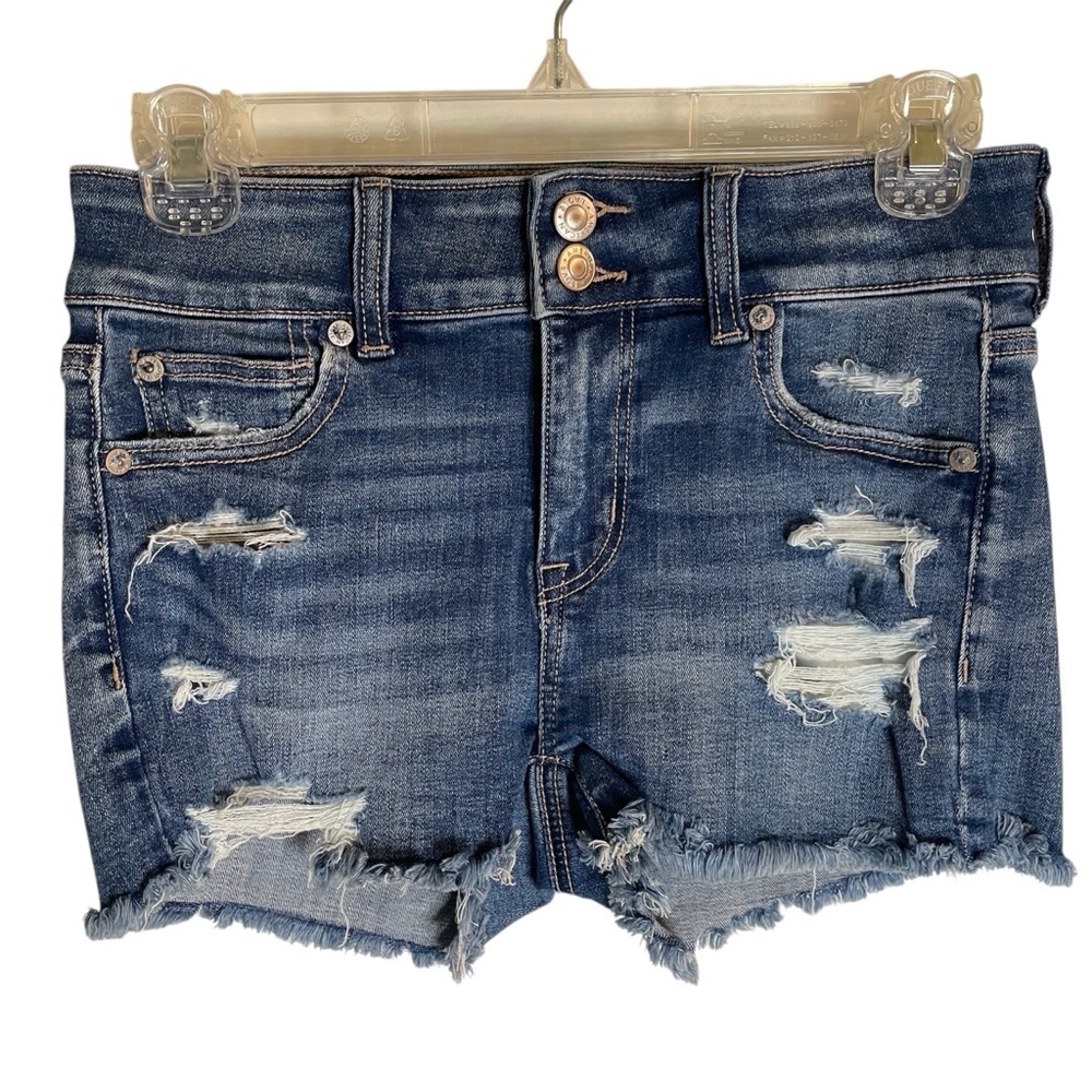 NEW American Eagle Outfitters Blue Distressed Ripped Jean Shorts Size 0
